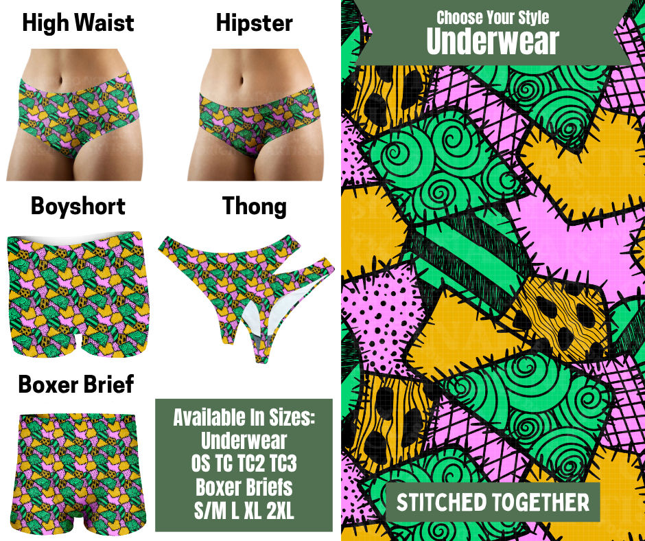 Preorder! Closes 11/24. ETA Jan. Stitched Together Hipster, High Waist, Boyshort, & Thong Underwear & Boxer Briefs