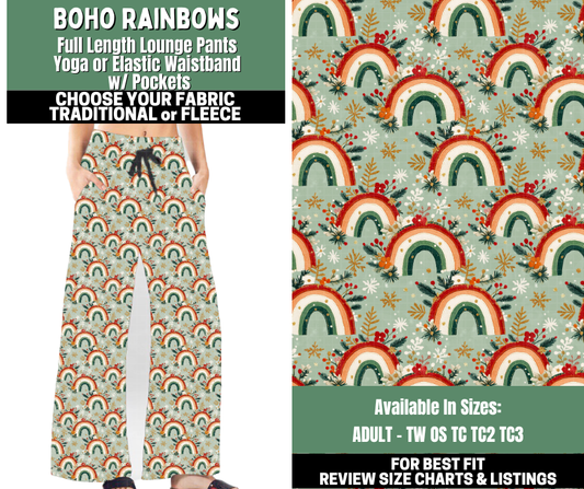 Preorder! Closes 12/4. ETA Feb. Boho Rainbows Lounge Pants Choose Fleece or Traditional