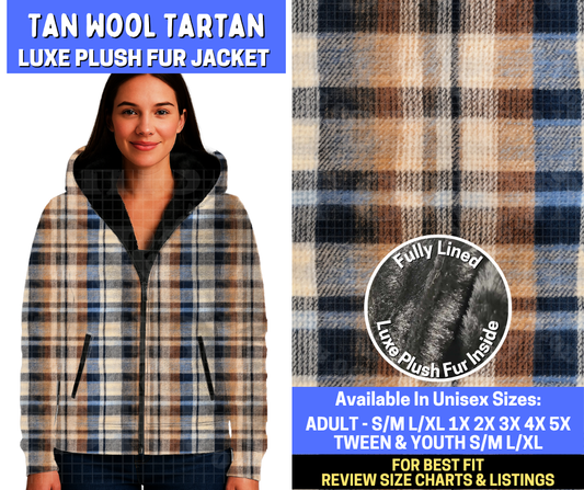 Preorder! Closes 10/29. ETA Jan. Tan Wool Tartan Luxe Fur Jacket