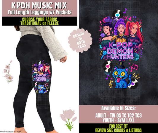 Preorder! Closes 10/8. ETA Dec. KPDH Music Mix Watercolor Leggings w/ Side Leg Designs Choose Fleece or Traditional