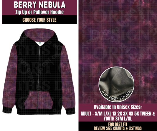 Preorder! Closes 11/11. ETA Feb. Berry Nebula Zip-Up or Pullover Hoodie