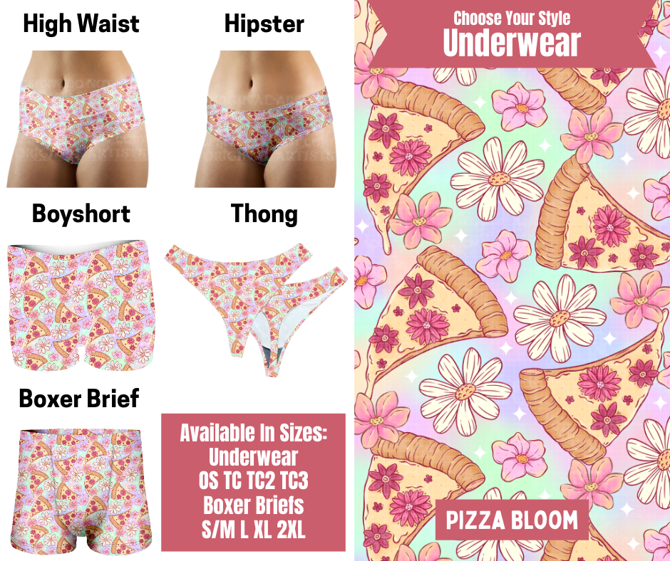 Preorder! Closes 9/29. ETA Dec. Pizza Bloom Hipster, High Waist, Boyshort, & Thong Underwear & Boxer Briefs