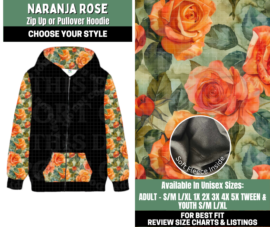 Preorder! Closes 12/4. ETA Feb. Naranja Rose Zip-Up or Pullover Hoodie