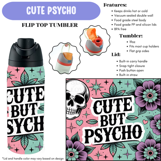 Preorder! Closes 12/11. ETA Feb. Cute Psycho Flip Top Tumbler