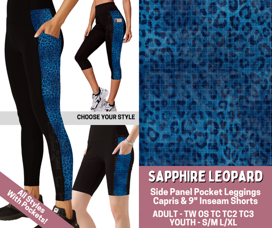 Preorder! Closes 6/4. ETA Sept. Sapphire Leopard Combo Side Panel Legging Lengths