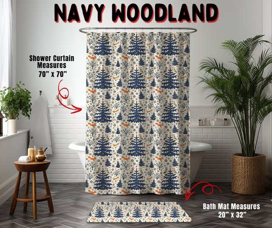 Preorder! Closes 9/2. ETA Dec. Navy Woodland Custom Shower Curtain and/or Bath Mat