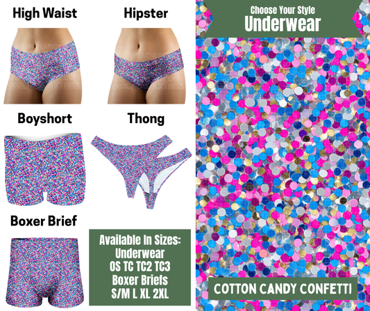 Preorder! Closes 11/24. ETA Jan. Cotton Candy Confetti Hipster, High Waist, Boyshort, & Thong Underwear & Boxer Briefs