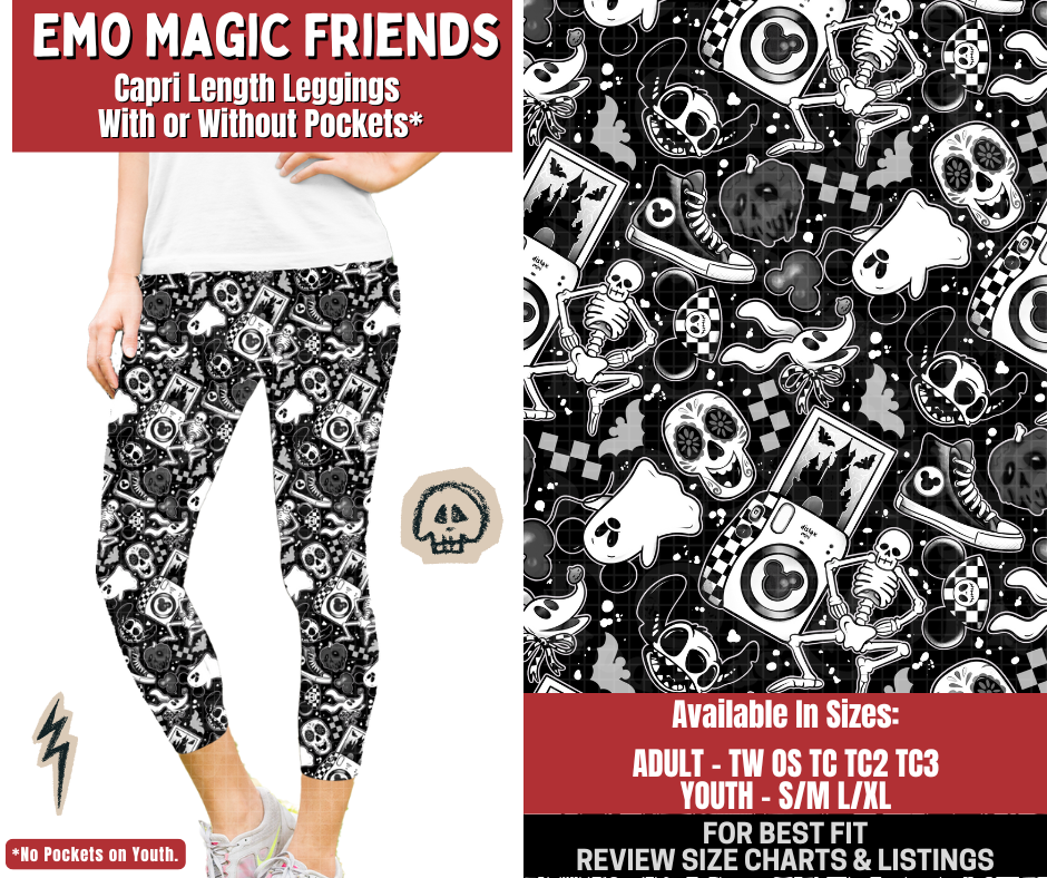 Preorder! Closes 12/22. ETA March. Emo Magic Friends Capri Length Leggings w/wo Pockets