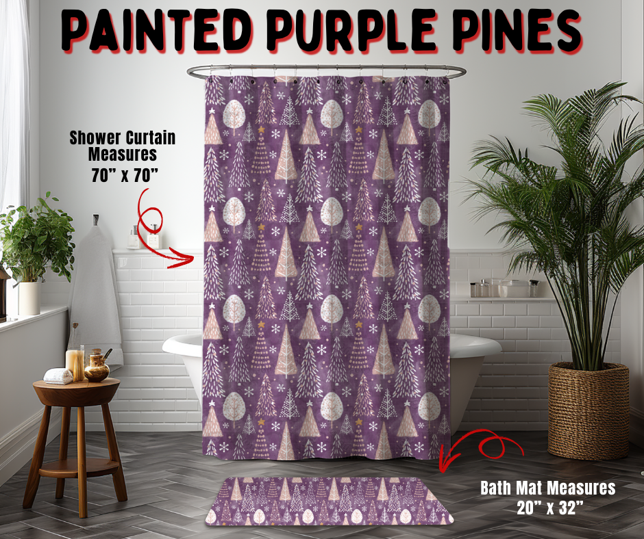 Preorder! Closes 9/2. ETA Dec. Painted Purple Pines Custom Shower Curtain and/or Bath Mat