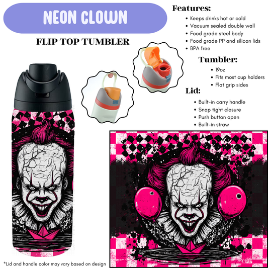 Preorder! Closes 12/11. ETA Feb. Neon Clown Flip Top Tumbler