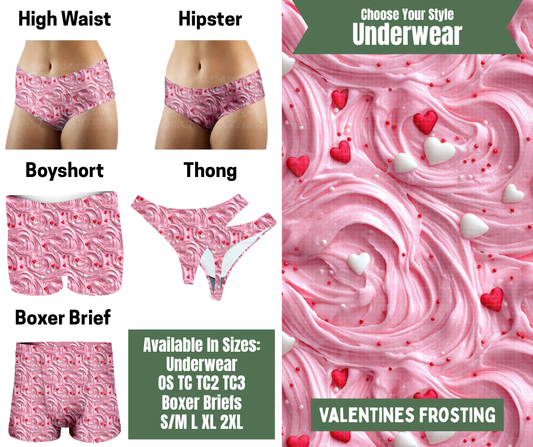 Preorder! Closes 11/24. ETA Jan. Valentine's Frosting Hipster, High Waist, Boyshort, & Thong Underwear & Boxer Briefs