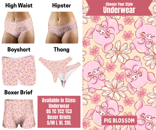 Preorder! Closes 9/29. ETA Dec. Pig Blossom Hipster, High Waist, Boyshort, & Thong Underwear & Boxer Briefs