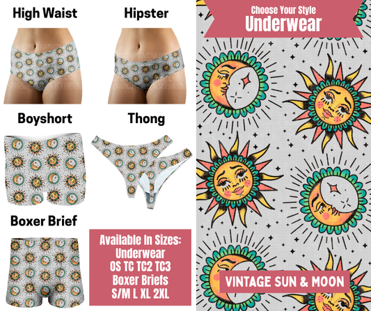 Preorder! Closes 9/29. ETA Dec. Vintage Sun & Moon Hipster, High Waist, Boyshort, & Thong Underwear & Boxer Briefs