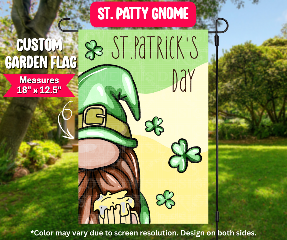 Preorder! Closes 12/25. ETA March. St. Patty Gnome Garden Flag