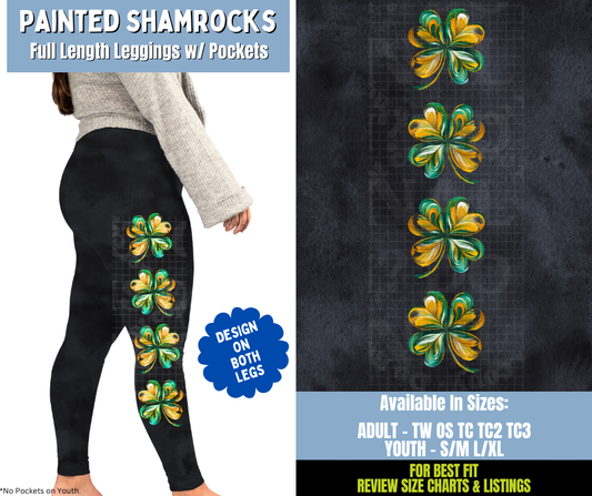Preorder! Closes 12/15. ETA March. Painted Shamrocks Full Length Leggings w/ Side Leg Designs