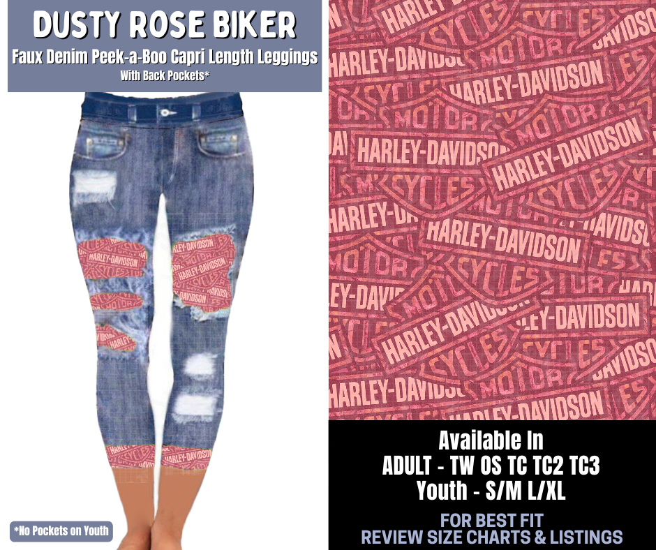 Preorder! Closes 1/8. ETA March. Dusty Rose Biker Capri Faux Denim Peekaboo