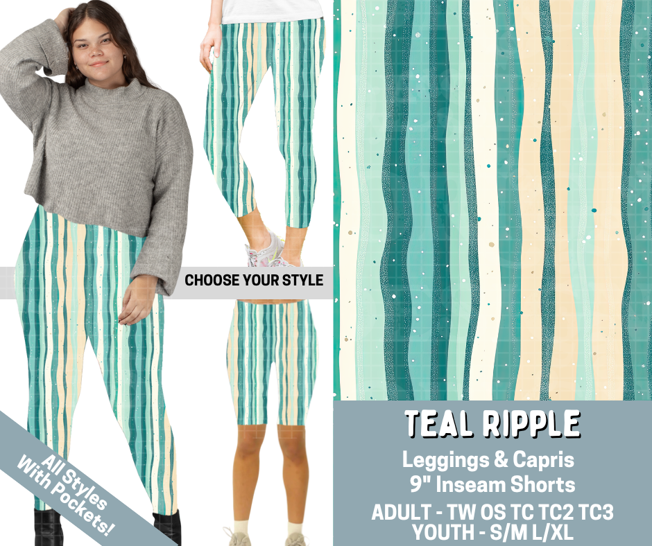 Preorder! Closes 3/4. ETA June. Teal Ripple Combo Legging Lengths - Alonna's Legging Land