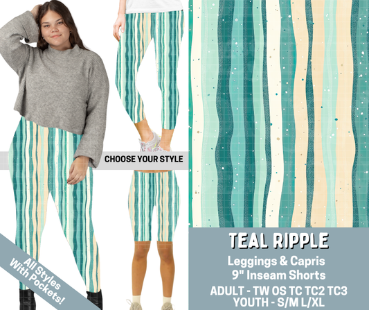 Preorder! Closes 3/4. ETA June. Teal Ripple Combo Legging Lengths - Alonna's Legging Land
