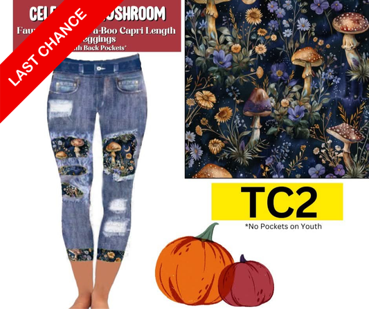 Celestial Mushroom Capri Faux Denim Peekaboo