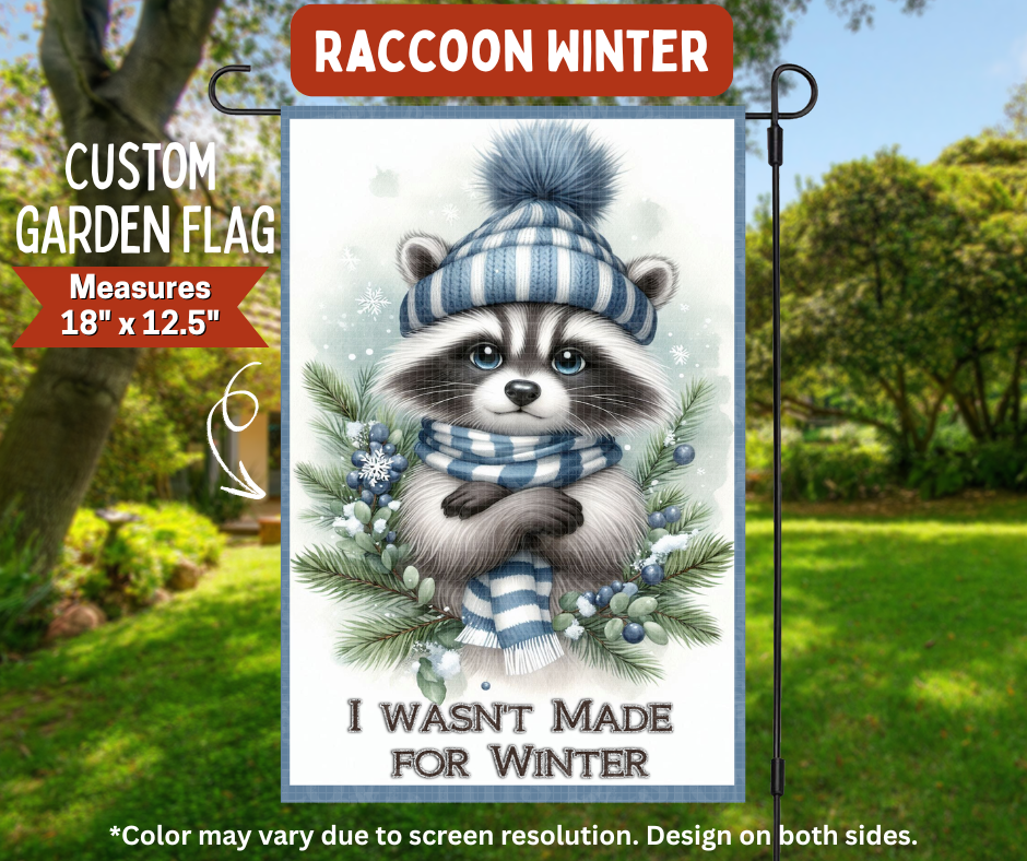 Preorder! Closes 8/10. ETA Nov. Raccoon Winter Garden Flag