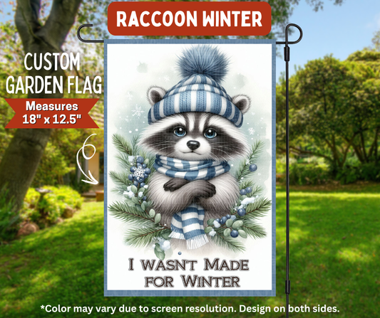 Preorder! Closes 8/10. ETA Nov. Raccoon Winter Garden Flag