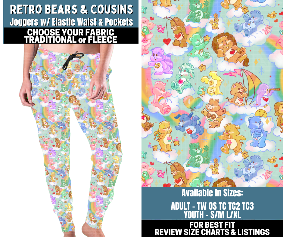 Preorder! Closes 10/13. ETA Jan. Retro Bears & Cousins Joggers Choose Fleece or Traditional