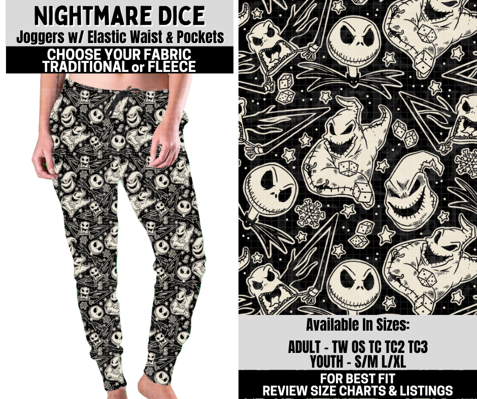Preorder! Closes 10/6. ETA Dec. Nightmare Dice Joggers Choose Fleece or Traditional
