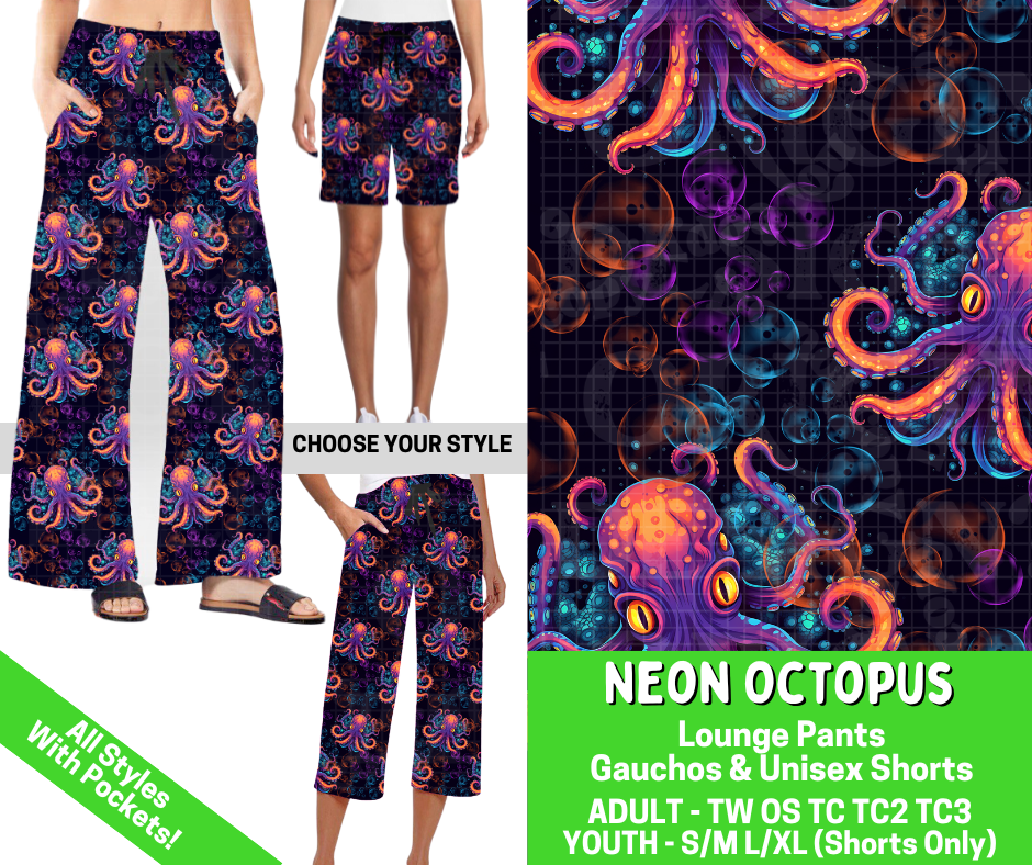 Preorder! Closes 2/25. ETA May. Neon Octopus Combo Lounge Lengths - Alonna's Legging Land