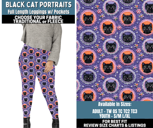 Preorder! Closes 10/13. ETA Jan. Black Cat Portraits Leggings Choose Fleece or Traditional