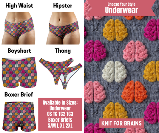 Preorder! Closes 9/29. ETA Dec. Knit For Brains Hipster, High Waist, Boyshort, & Thong Underwear & Boxer Briefs