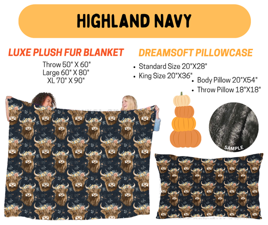 Preorder! Closes 7/8. ETA Oct. Highland Navy Fur Blanket and/or DreamSoft Pillowcase