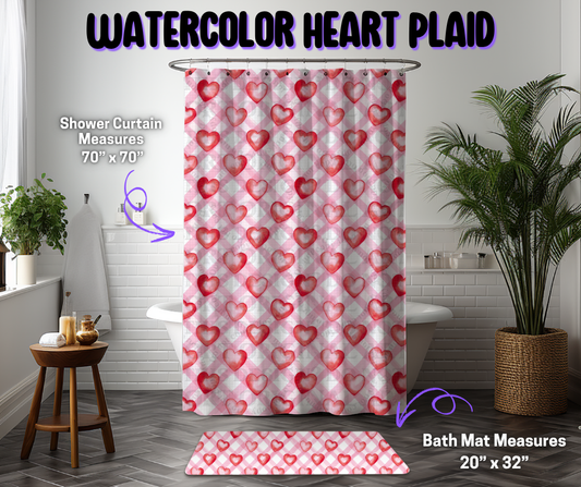 Preorder! Closes 12/8. ETA March. Watercolor Heart Plaid Custom Shower Curtain and/or Bath Mat