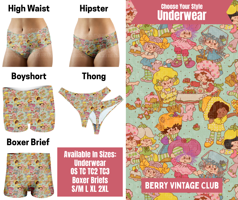 Preorder! Closes 9/29. ETA Dec. Berry Vintage Club Hipster, High Waist, Boyshort, & Thong Underwear & Boxer Briefs