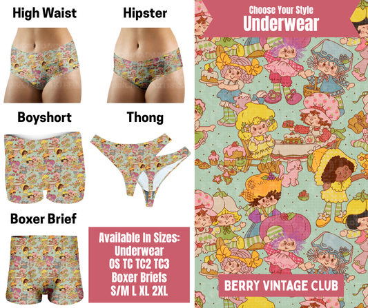 Preorder! Closes 9/29. ETA Dec. Berry Vintage Club Hipster, High Waist, Boyshort, & Thong Underwear & Boxer Briefs