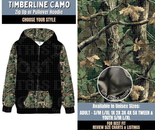 Preorder! Closes 9/24. ETA Dec. Timberline Camo Zip-Up or Pullover Hoodie