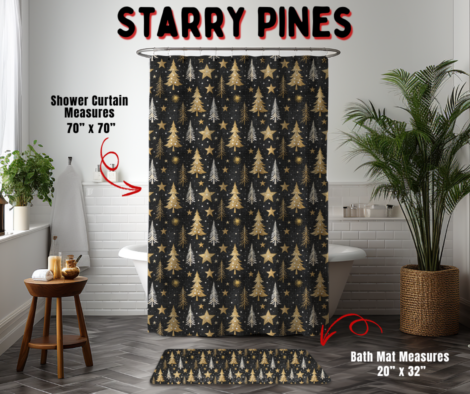 Preorder! Closes 9/2. ETA Dec. Starry Pines Custom Shower Curtain and/or Bath Mat