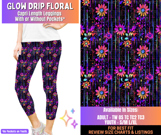 Preorder! Closes 12/10. ETA March. Glow Drip Floral Capri Length Leggings w/wo Pockets