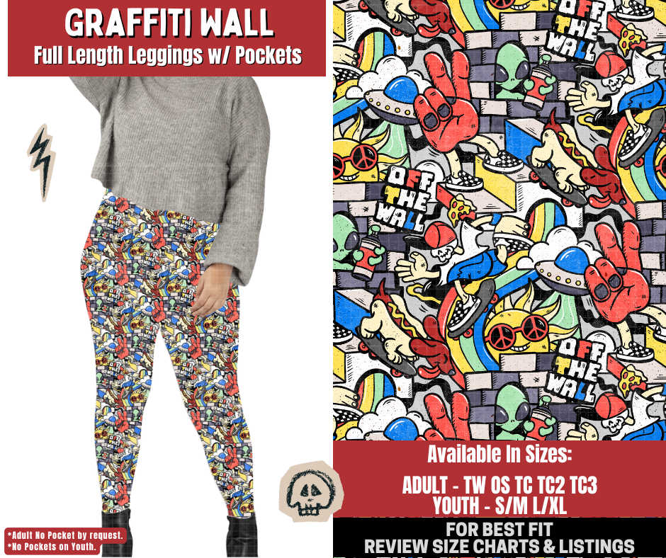 Preorder! Closes 12/22. ETA March. Graffiti Wall Full Length Leggings w/wo Pockets