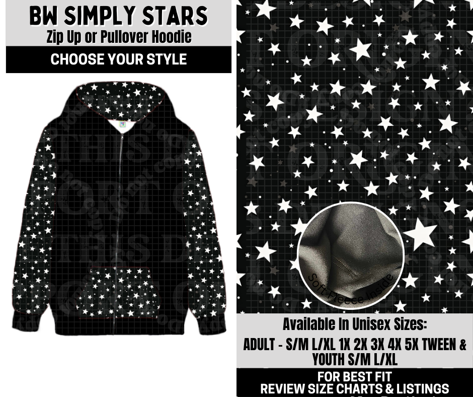 Preorder! Closes 10/6. ETA Dec. BW Simply Stars Zip-Up or Pullover Hoodie