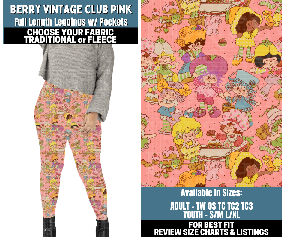 Preorder! Closes 10/13. ETA Jan. Berry Vintage Club Pink Leggings Choose Fleece or Traditional