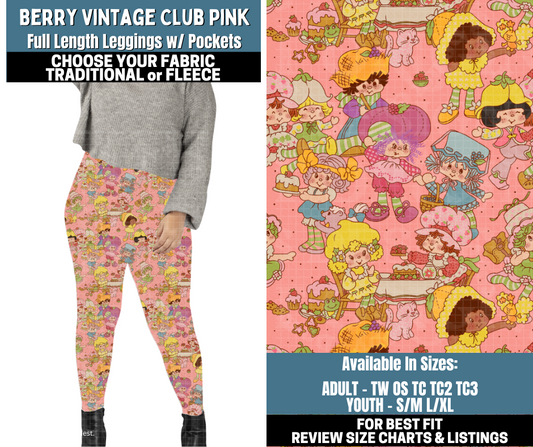 Preorder! Closes 10/13. ETA Jan. Berry Vintage Club Pink Leggings Choose Fleece or Traditional