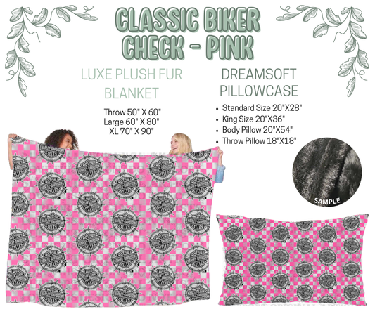 Preorder! Closes 10/9. ETA Dec. Classic Biker Check ~ Pink Luxe Plush Fur Blanket and/or DreamSoft Pillowcase