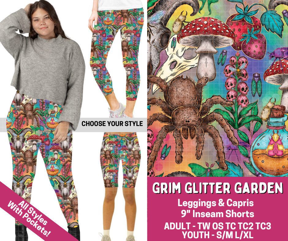 Preorder! Closes 3/2. ETA June. Grim Glitter Garden Combo Legging Lengths