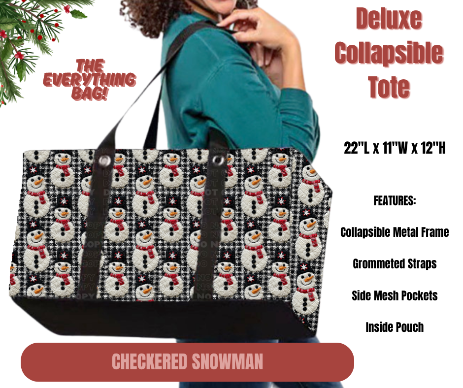 Preorder! Closes 9/1. ETA Dec. Checkered Snowman Collapsible Tote