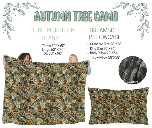 Preorder! Closes 10/9. ETA Dec. Autumn Tree Camo Luxe Plush Fur Blanket and/or DreamSoft Pillowcase