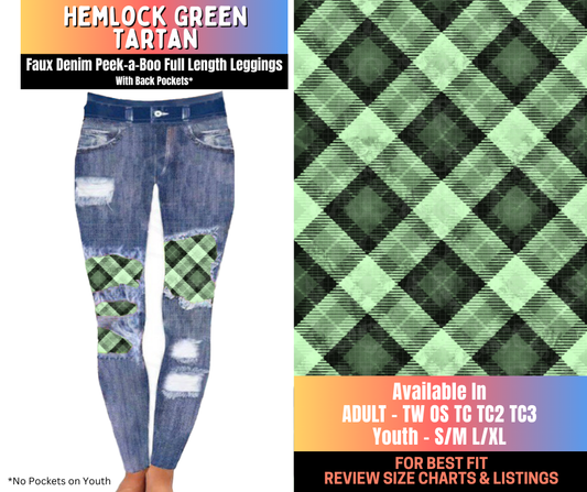 Preorder! Closes 10/16. ETA Jan. Hemlock Green Tartan Full Length Faux Denim Peekaboo