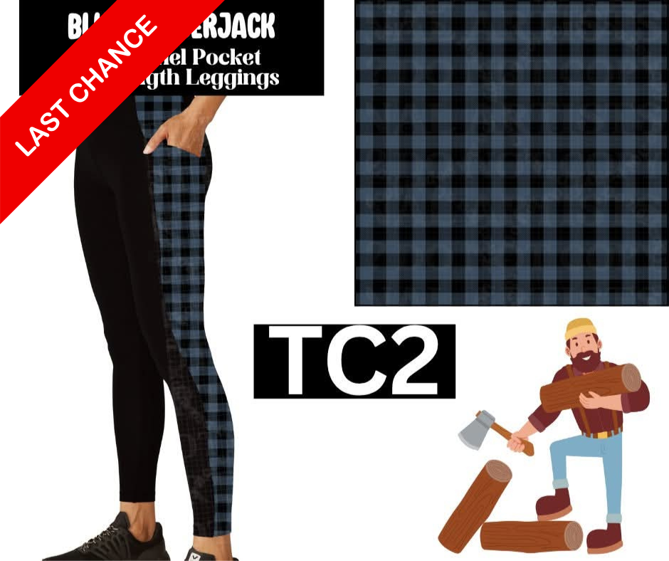 Blue Lumberjack Side Panel Pocket Full Length Leggings