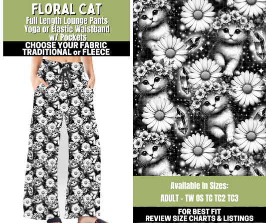 Preorder! Closes 11/6. ETA Jan. Floral Cat Lounge Pants Choose Fleece or Traditional