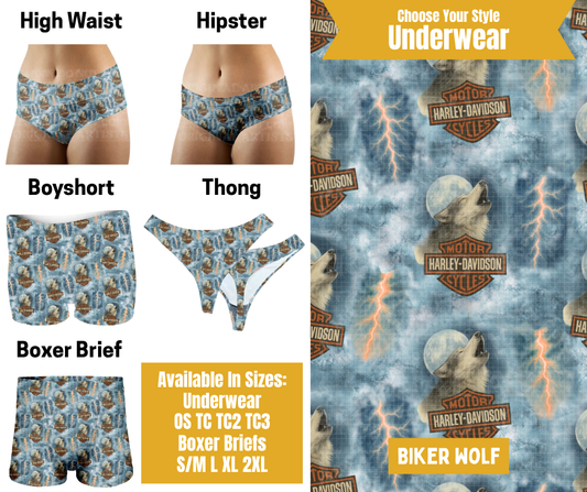 Preorder! Closes 10/28. ETA Jan. Biker Wolf Hipster, High Waist, Boyshort, & Thong Underwear & Boxer Briefs