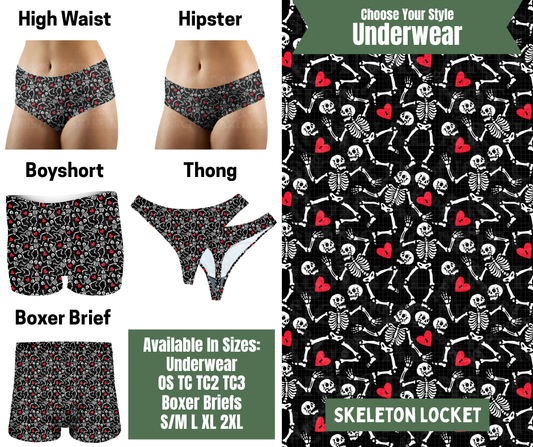 Preorder! Closes 11/24. ETA Jan. Skeleton Locket Hipster, High Waist, Boyshort, & Thong Underwear & Boxer Briefs